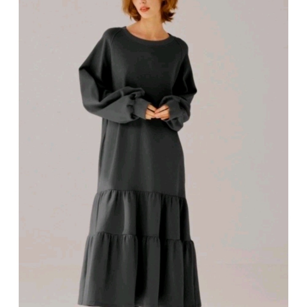 Nap Loungewear Tiered Maxi Dress Gray Sweatshirt Cotton 21R11DR001 No Size